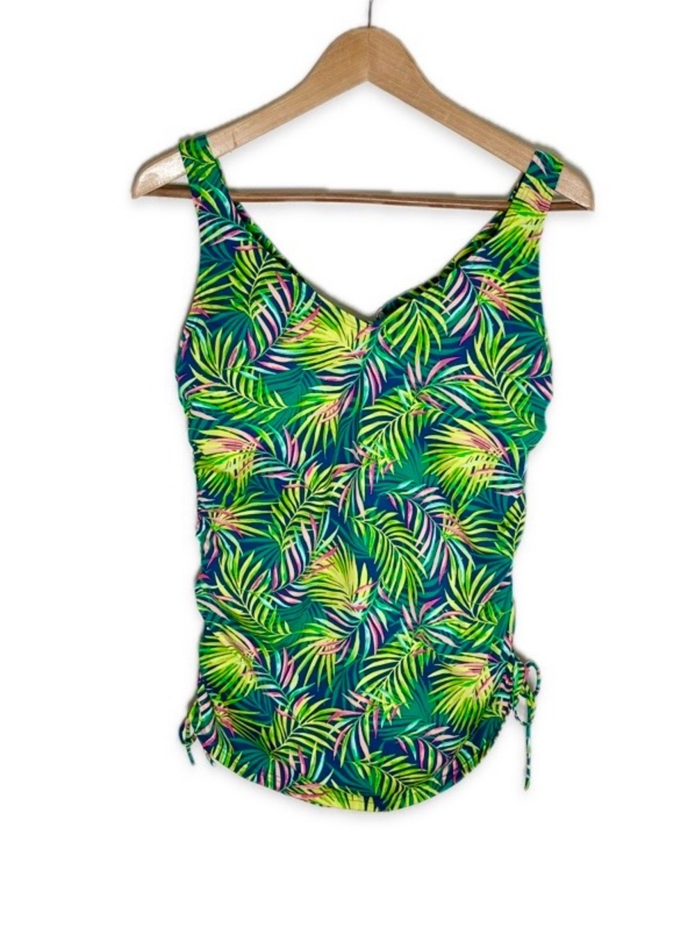 Lands’ End Tropical Leaf Tankini Top Size 8L Long Torso Side-Tie Swimwear 8T